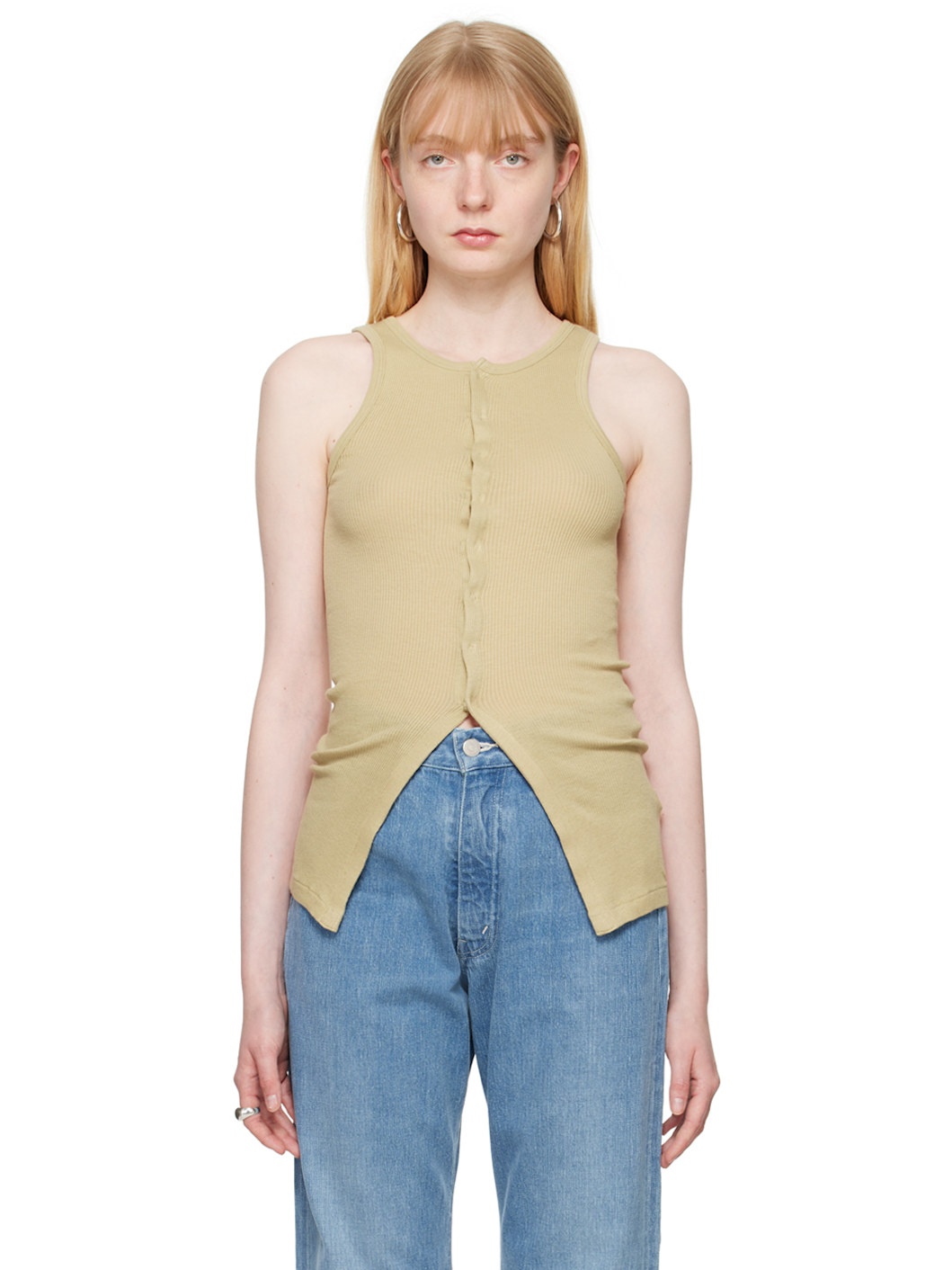 Khaki Press-Stud Tank Top - 1