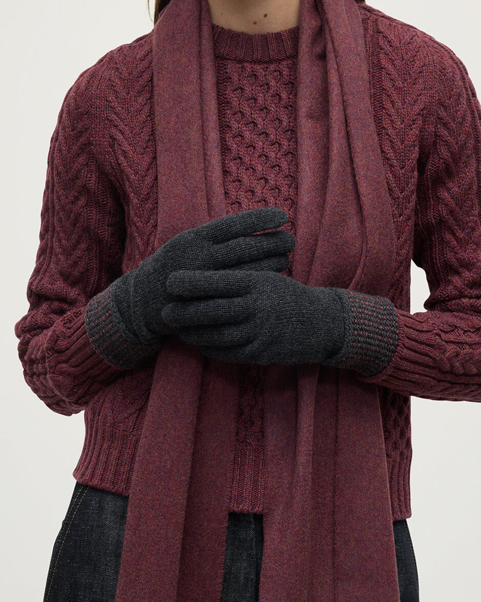 Seed Stitch Grey Cashmere Gloves - 2