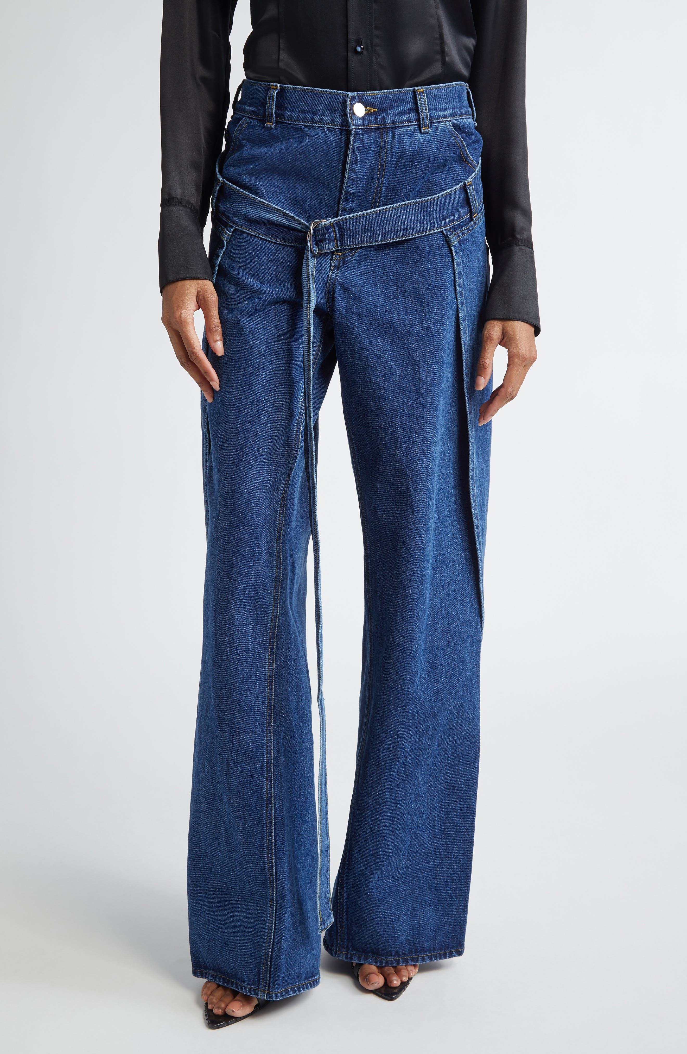 MONSE Deconstructed Wide Leg Wrap Jeans in Indigo Denim at Nordstrom - 1