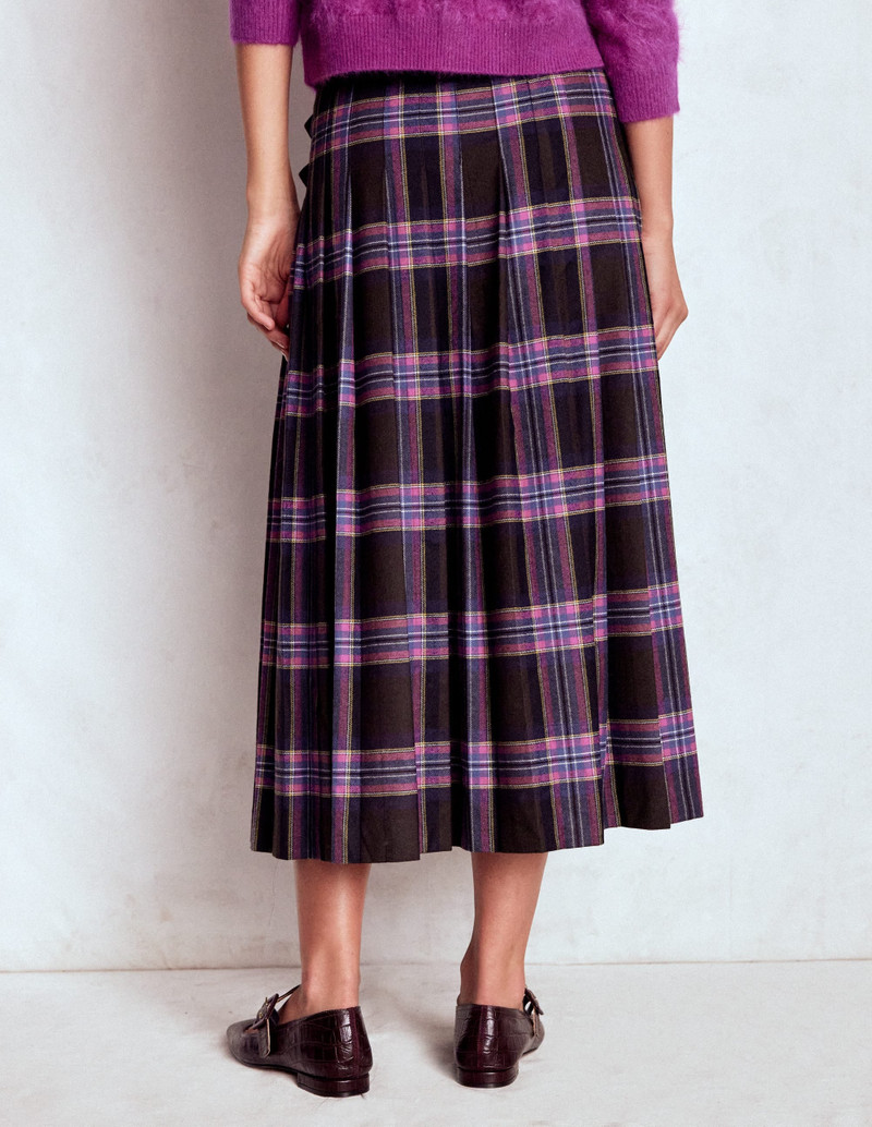 Josephine Wool Kilt Skirt-Brown, Teal & Pink Check 4