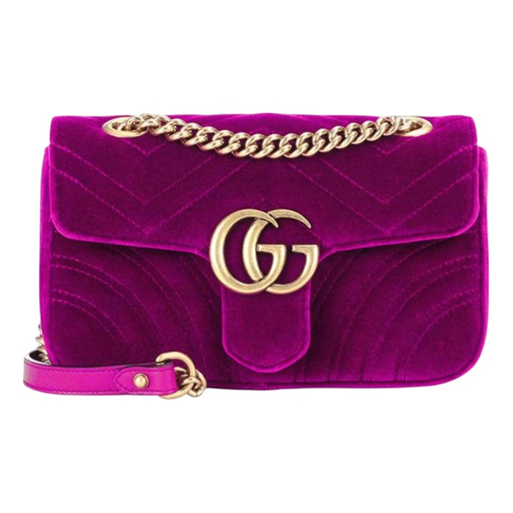 (WMNS) Gucci GG Marmont Gold Logo Velvet Chain Shoulder Messenger Bag Small Purple Red Classic 44349 - 1