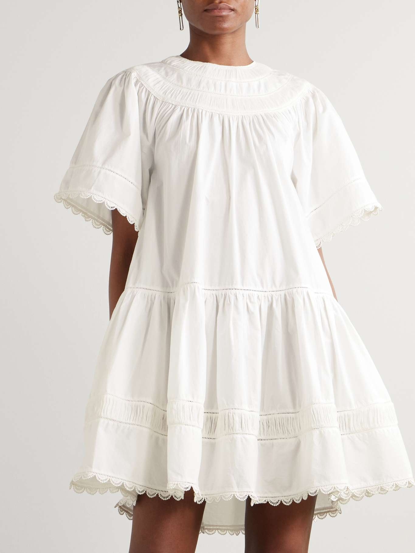 ULLA JOHNSON Oumi crochet and chiffon-trimmed poplin mini dress -  PS25015935 | REVERSIBLE