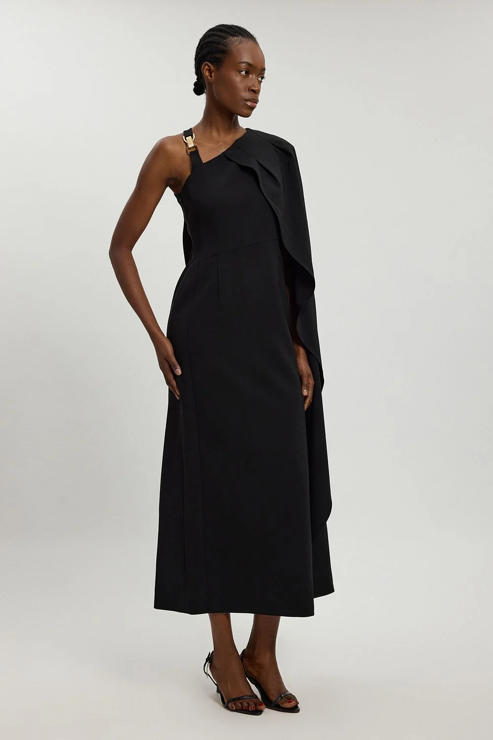 Compact Viscose Asymmetric Detail Maxi Dress - 1
