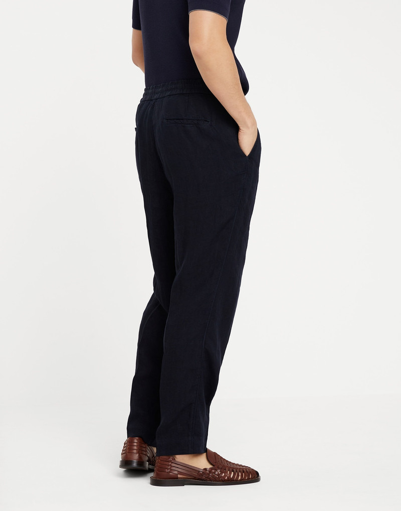 Brunello Cucinelli Garment-dyed leisure fit trousers in linen gabardine with drawstring and double pleats outlook