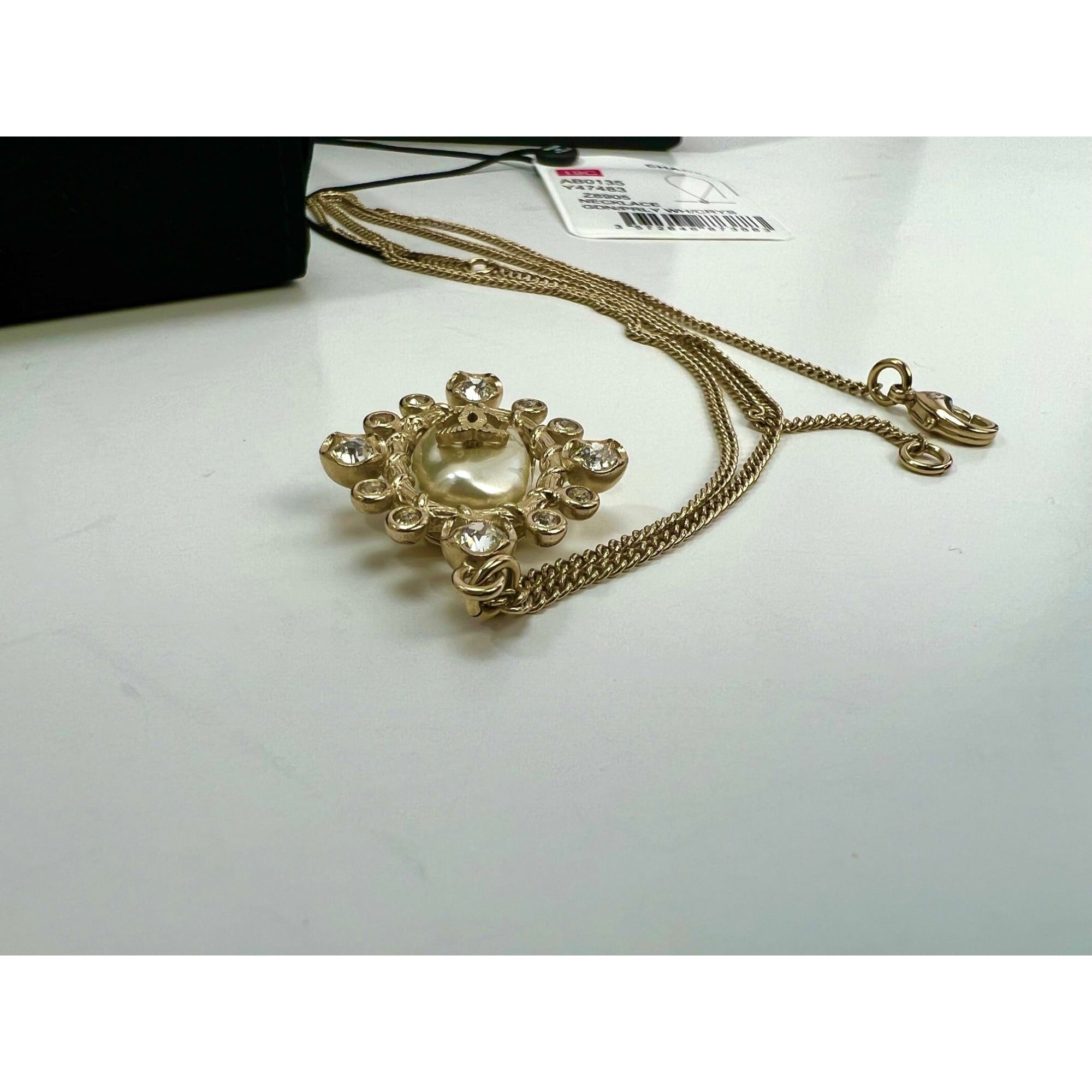Chanel Crystal CC Necklace Gold Pearly Fashion Jewelry - 9