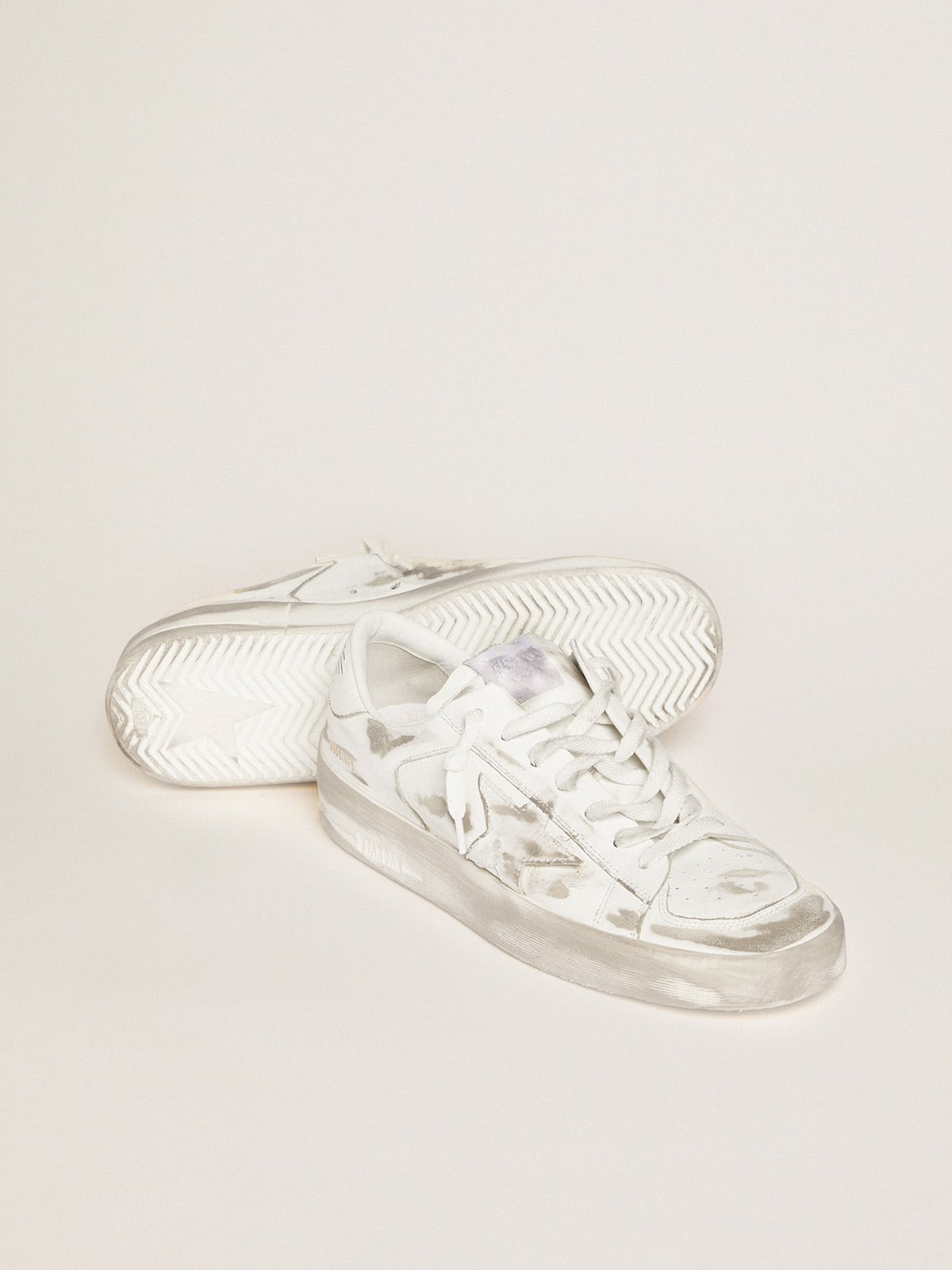 Men's Stardan in white leather with distressed effect - 4