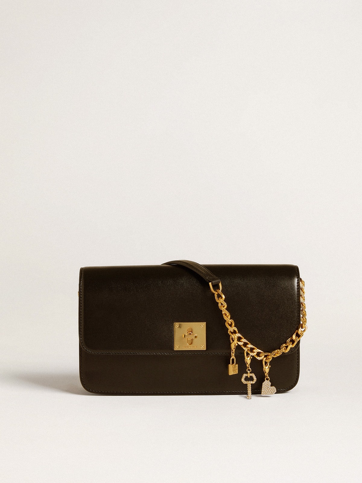 Key-shaped charm in gold-colored brass with crystals - 4