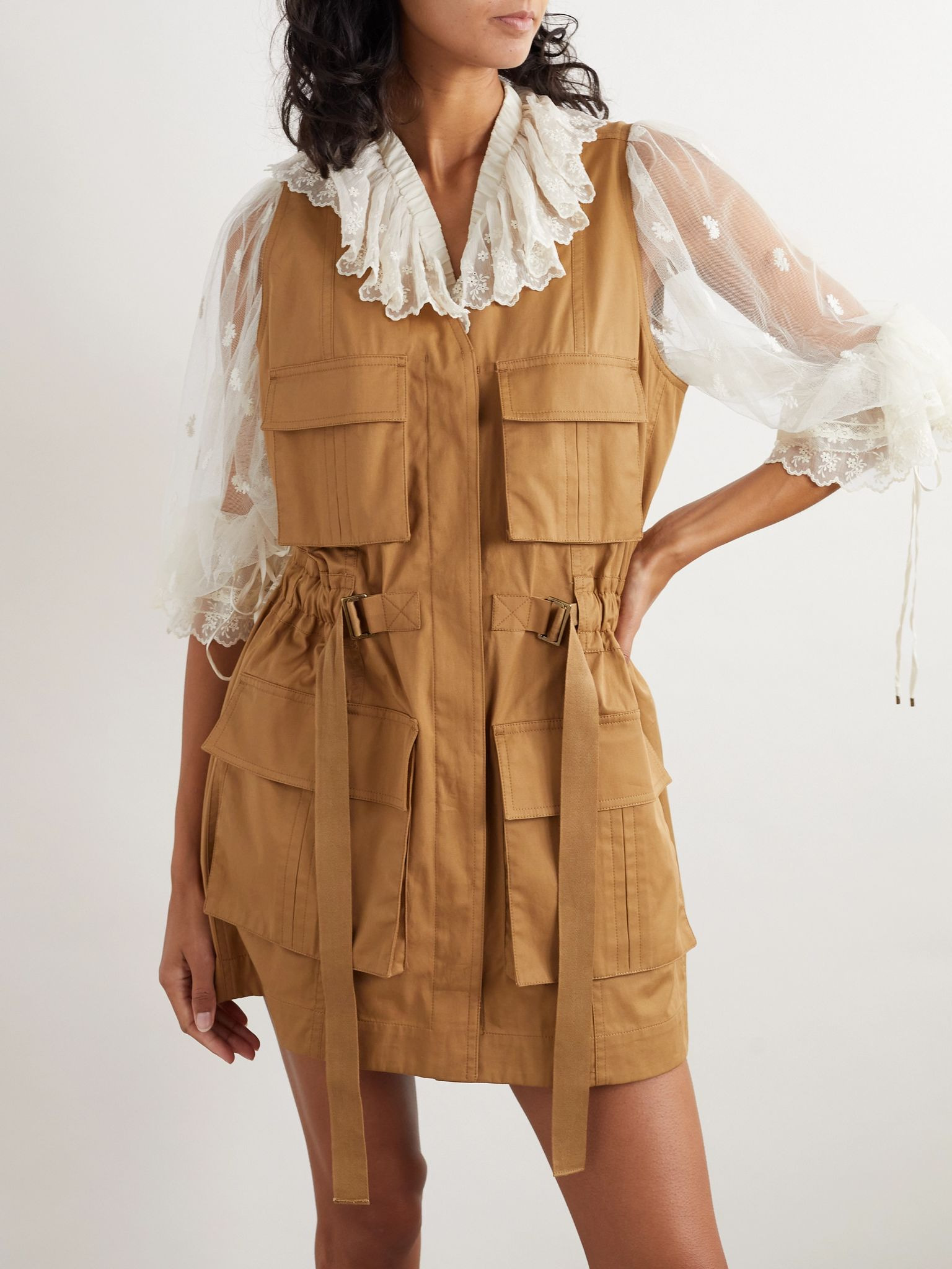 Buckled cotton-twill vest Beige - 3