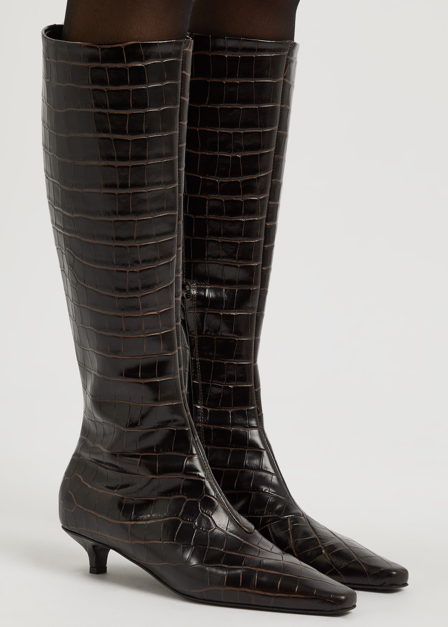 40 crocodile-effect leather knee-high boots - 5