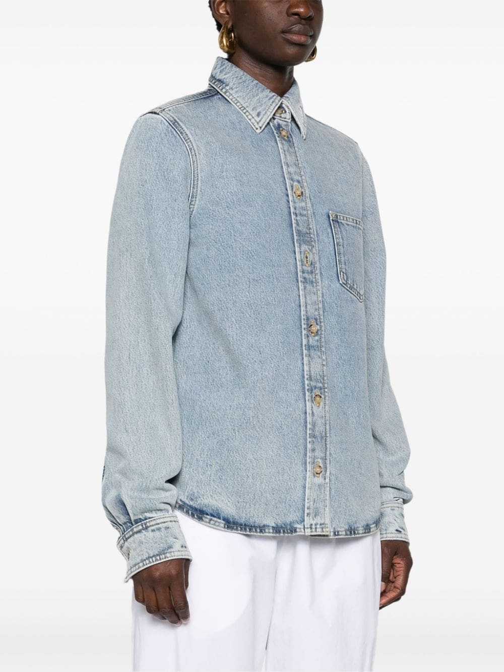classic-collar denim shirt - 3