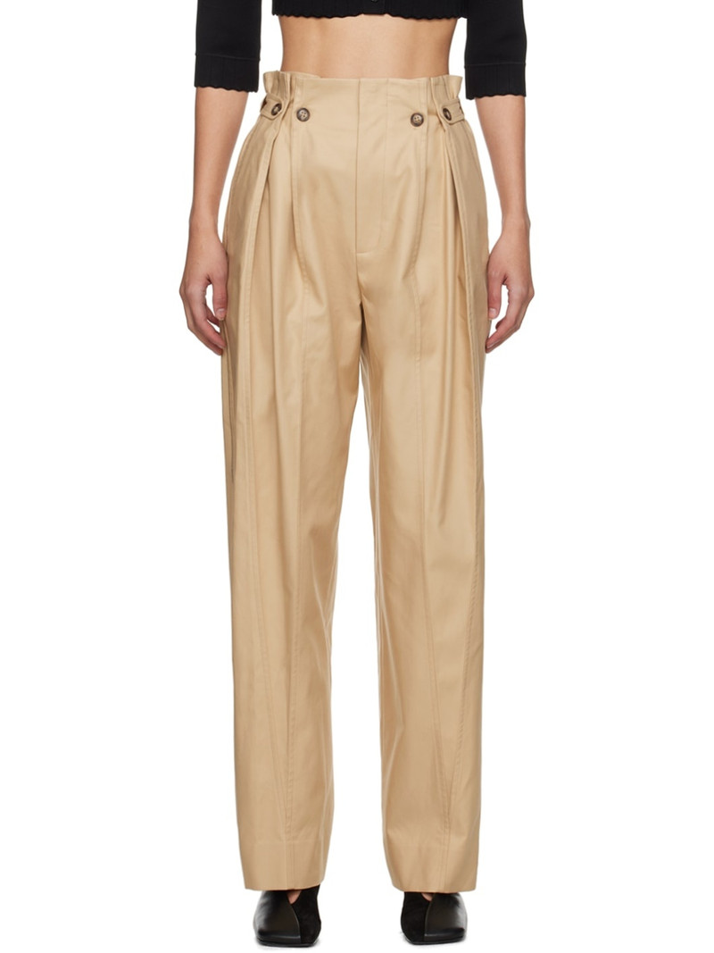 Beige Gathered Waist Trousers 1