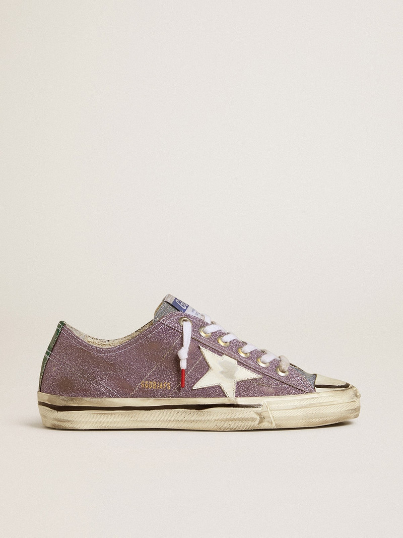 Women’s V-Star LAB in lilac leather and glitter with white star and silver glitter tongue - 1