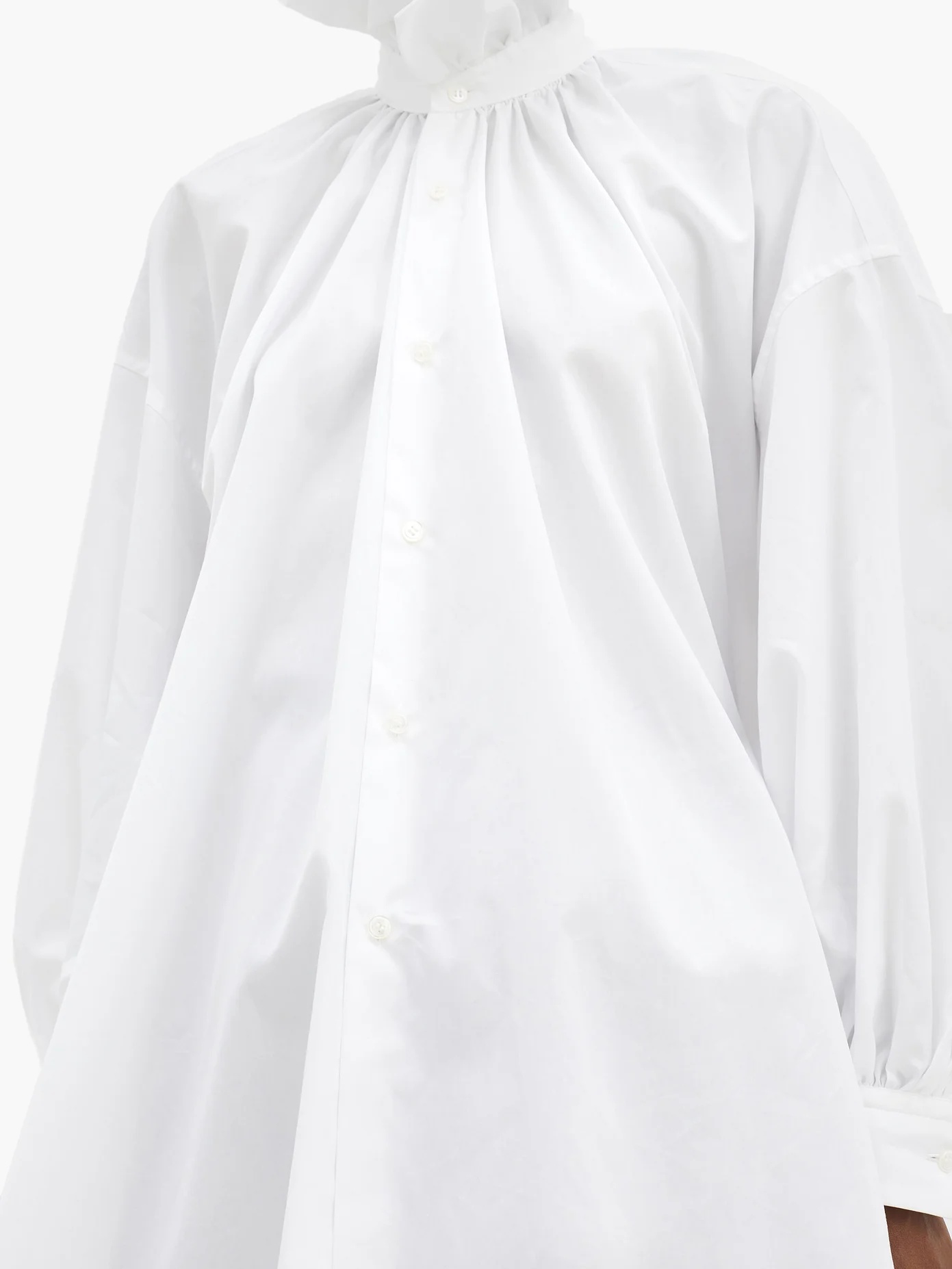 Oversized ruffled-neck cotton-poplin shirt - 3