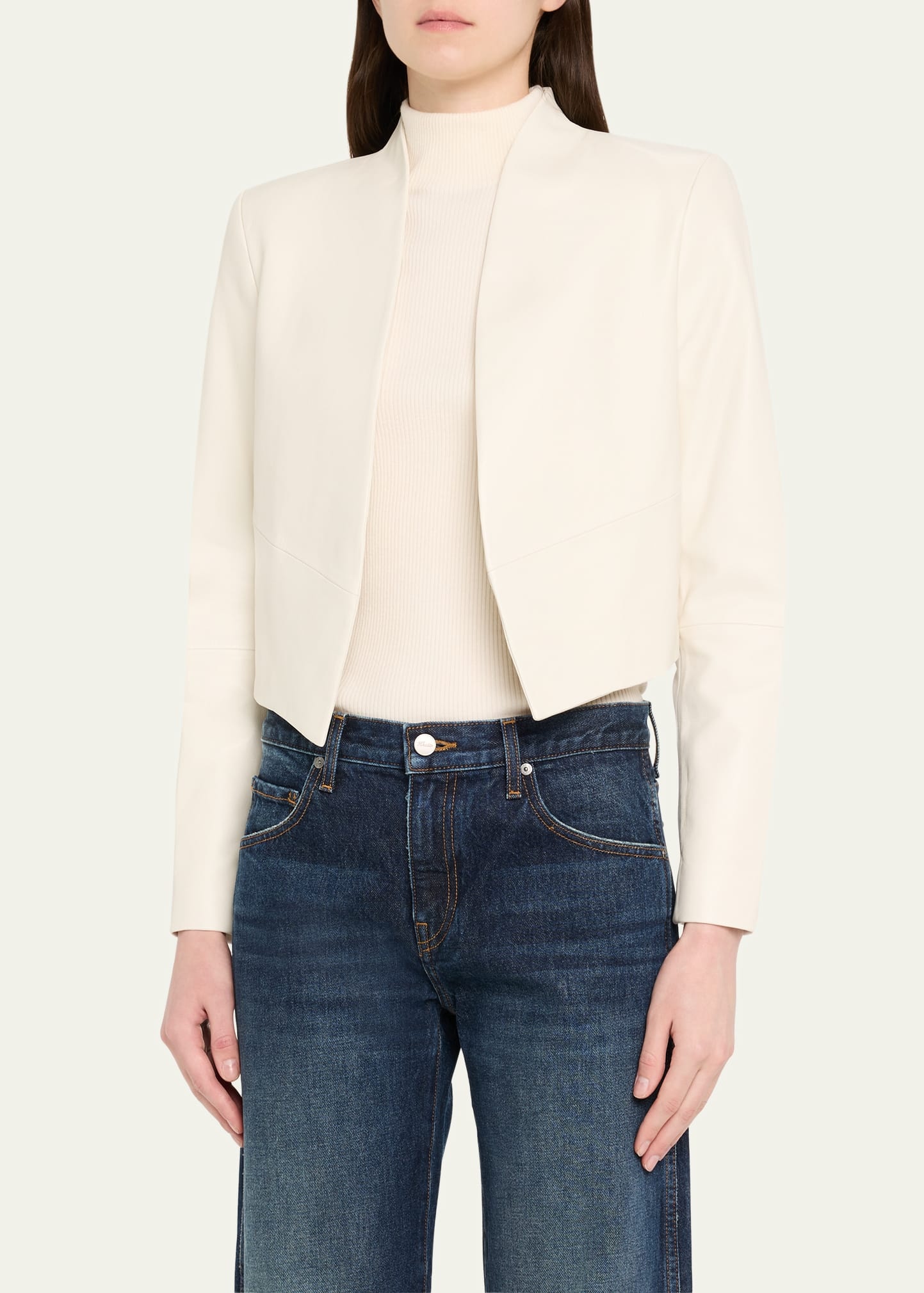 Harvey Draped Open-Front Leather Jacket - 4