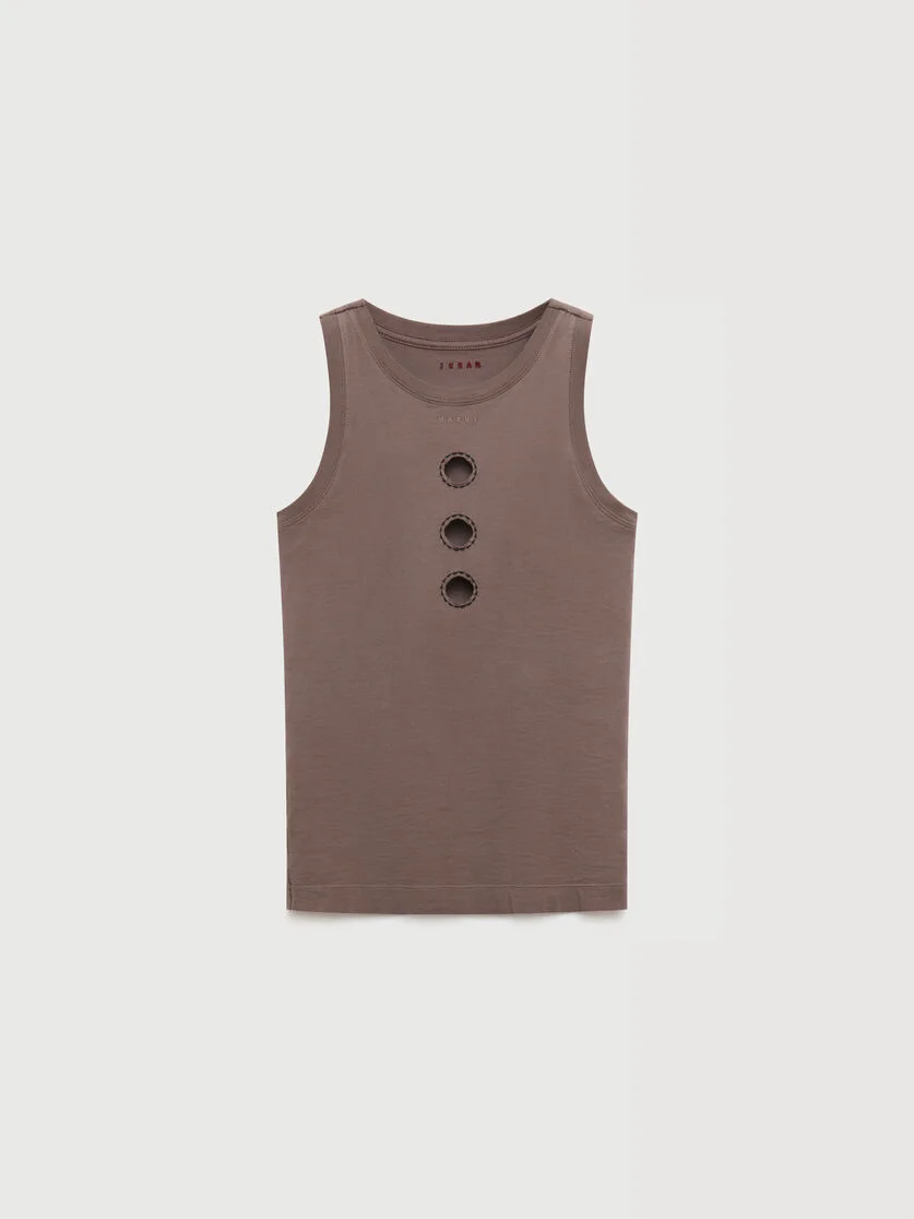 GRAY COTTON TANK TOP WITH CUT-OUT POLKA DOTS - 1