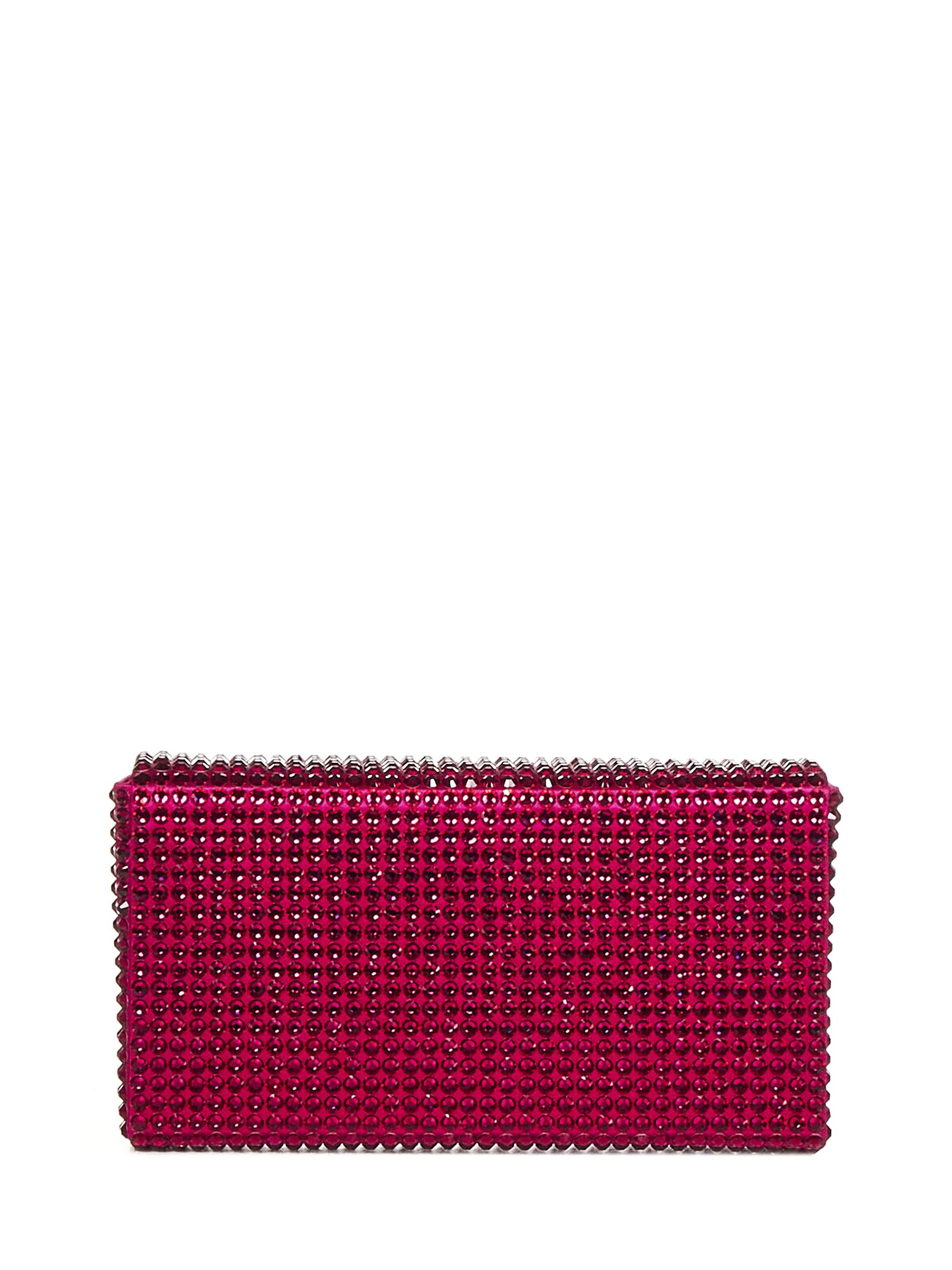 SUPER AMINI PALOMA ruby clutch in satin and crystals with chain shoulder strap. - 2