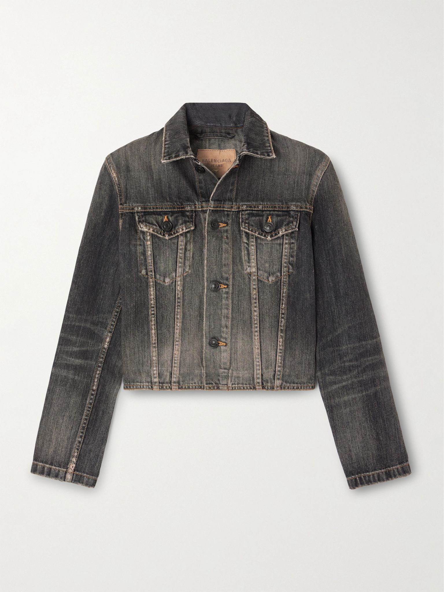 Lace-up satin-trimmed denim jacket Dark gray - 1