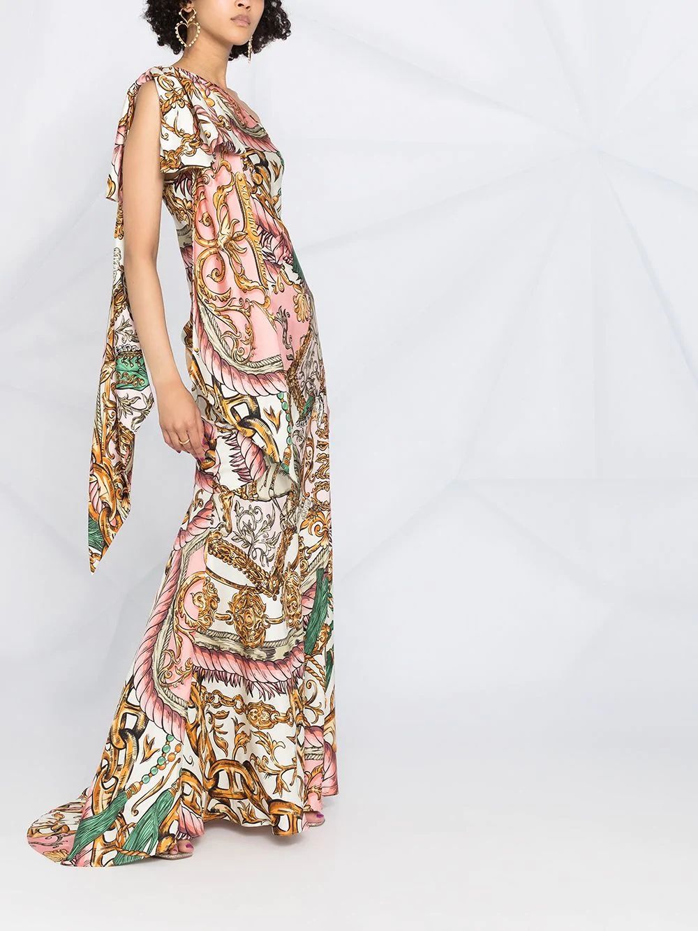 baroque-print one-shoulder dress - 6