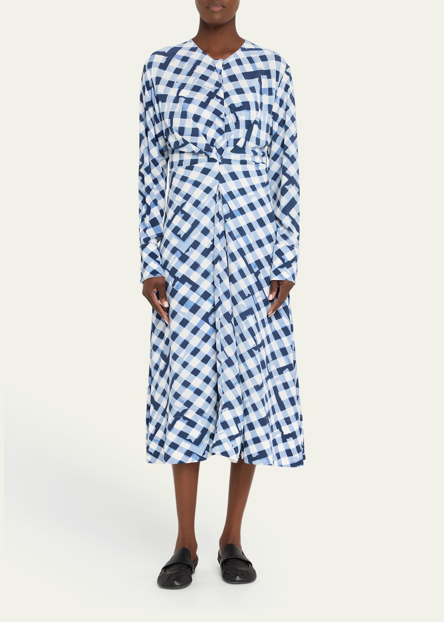 Keria Printed Crepe De Chine Long-Sleeve Midi Dress - 2