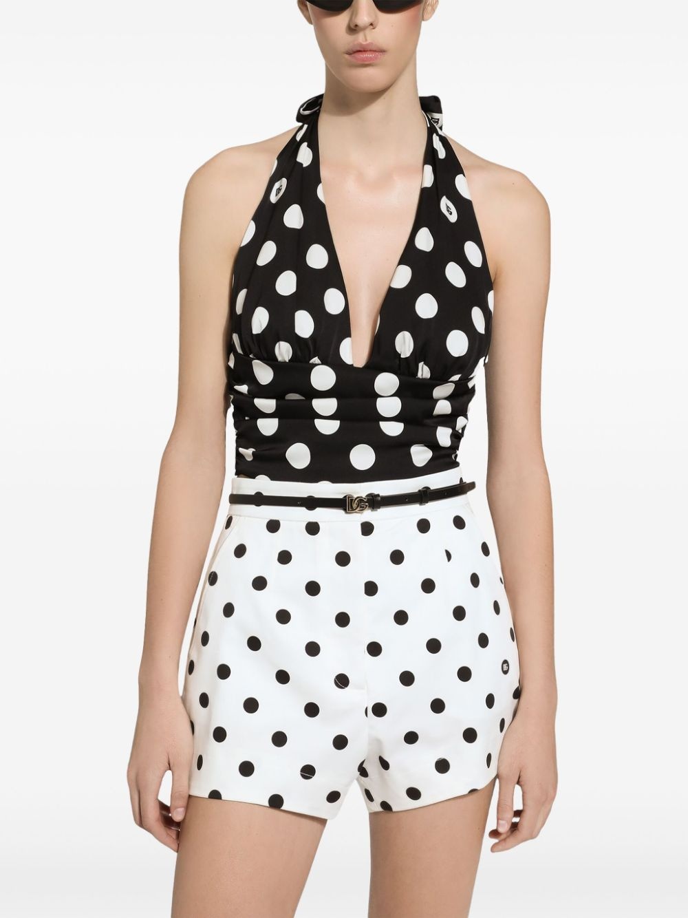 polka dot-print high-waisted shorts - 4
