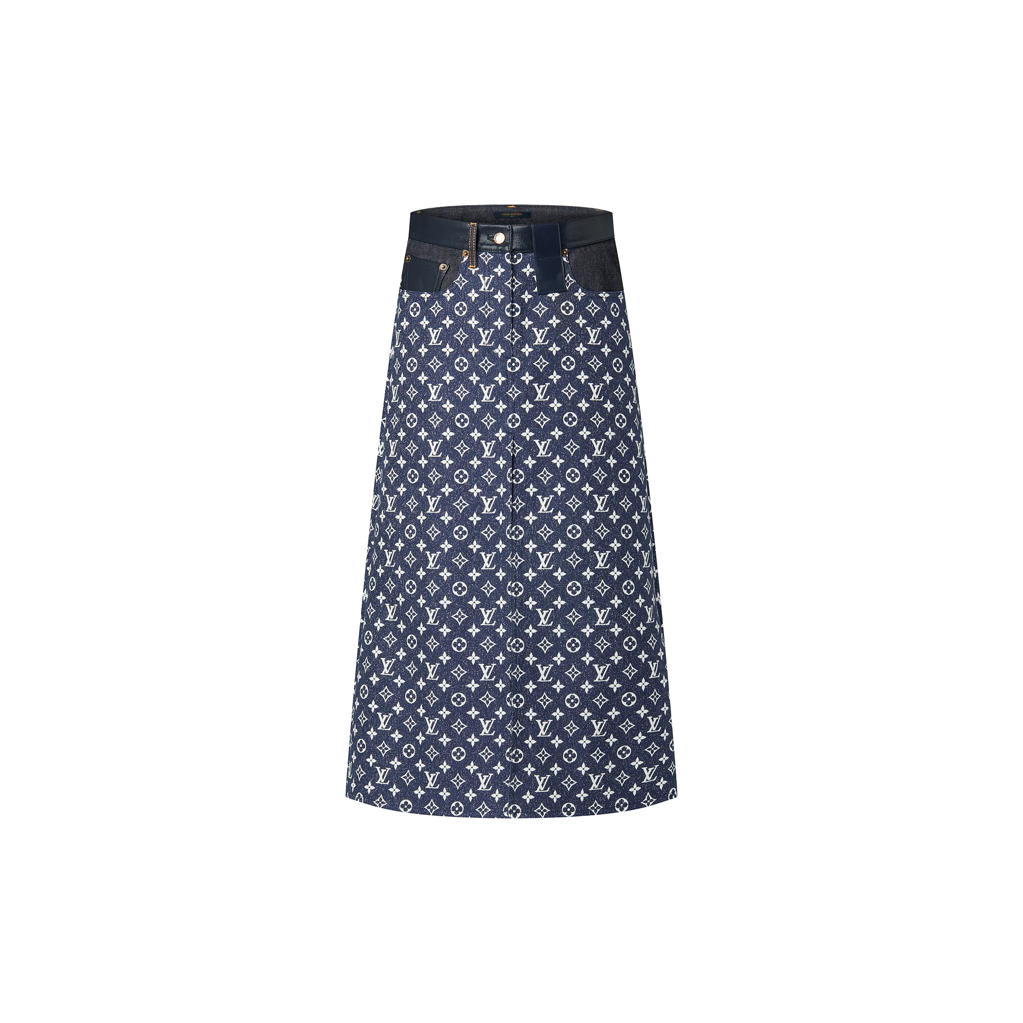 Monogram Denim Midi Skirt - 1