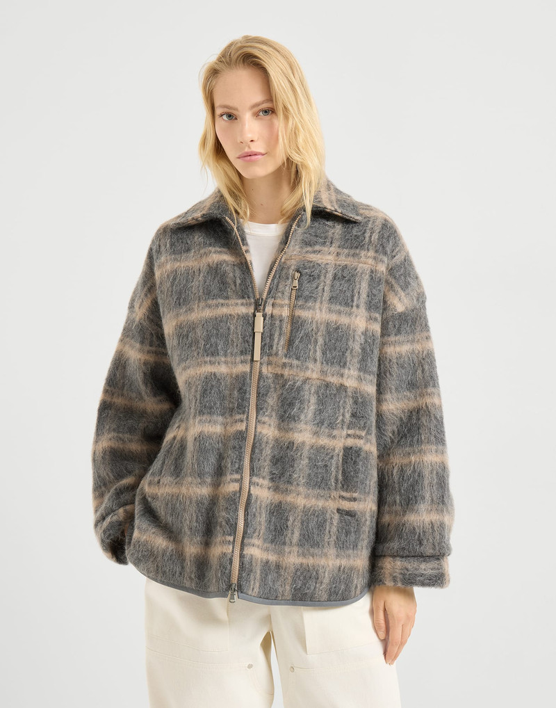 Virgin wool, mohair and cashmere jacquard check knit outerwear jacket with Thermore® padding and shi 1