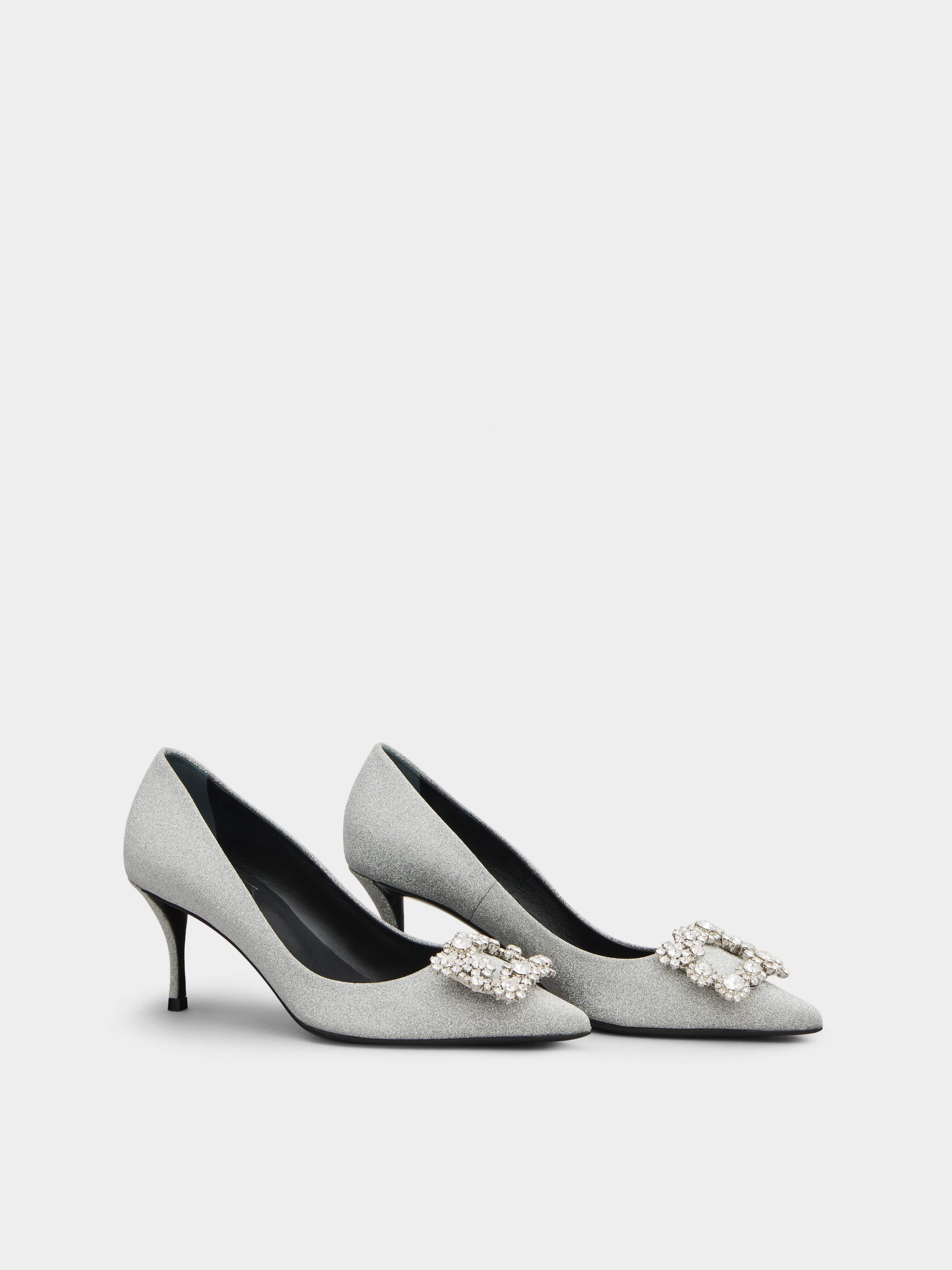 Flower Strass Buckle Pumps in Fabrics - 3