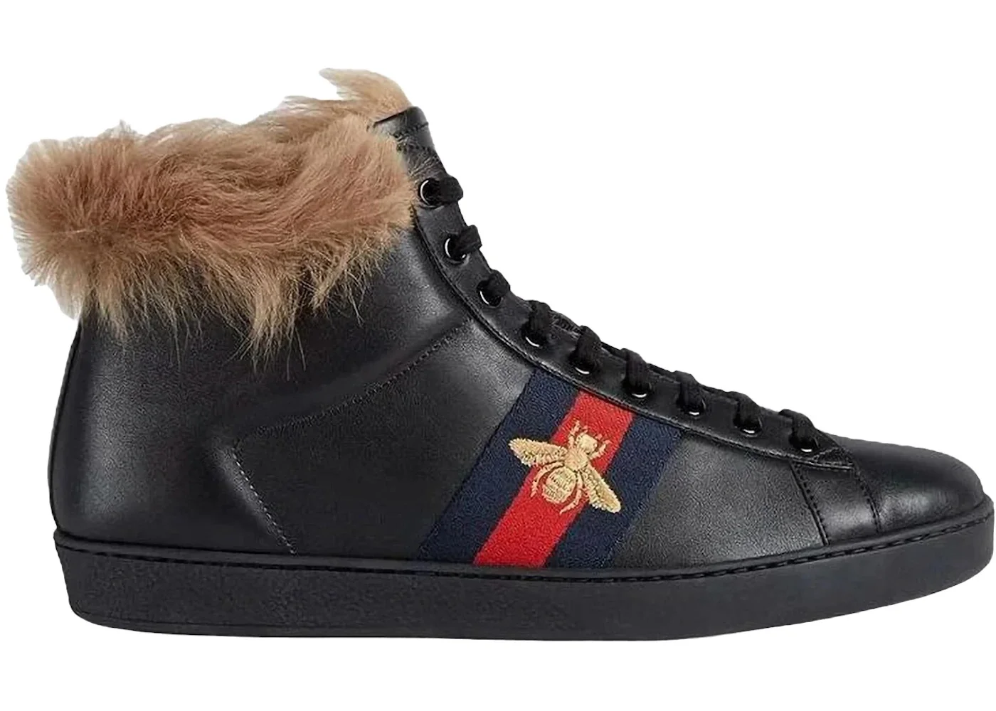 Gucci Ace Stripe High-Top Black Fur - 1