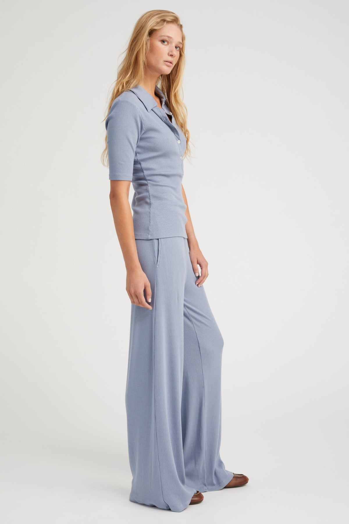 STEEL BLUE RIB MID SLEEVE POLO - 4