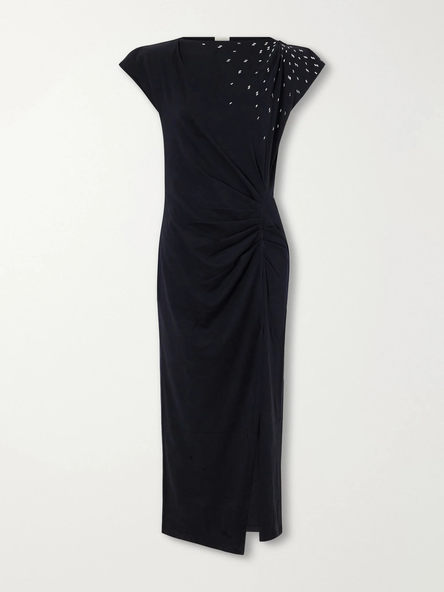 Nadela gathered bead-embellished cotton-jersey maxi dress Black - 1