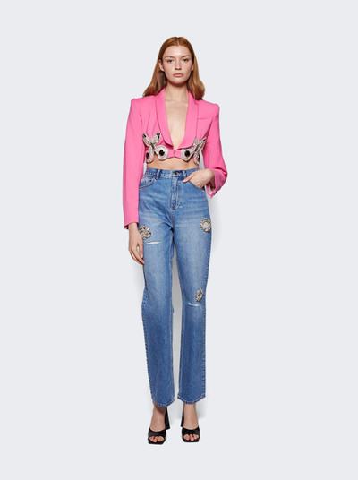 AREA Embroidered Butterfly Cropped Blazer Carmine Rose outlook