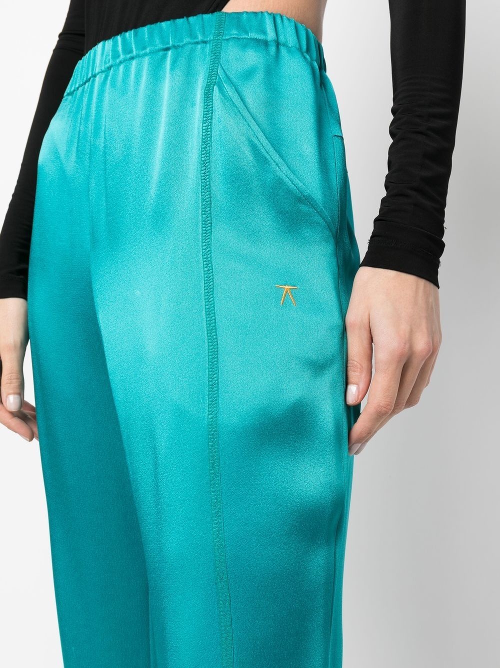 high-waisted flared satin trousers - 5