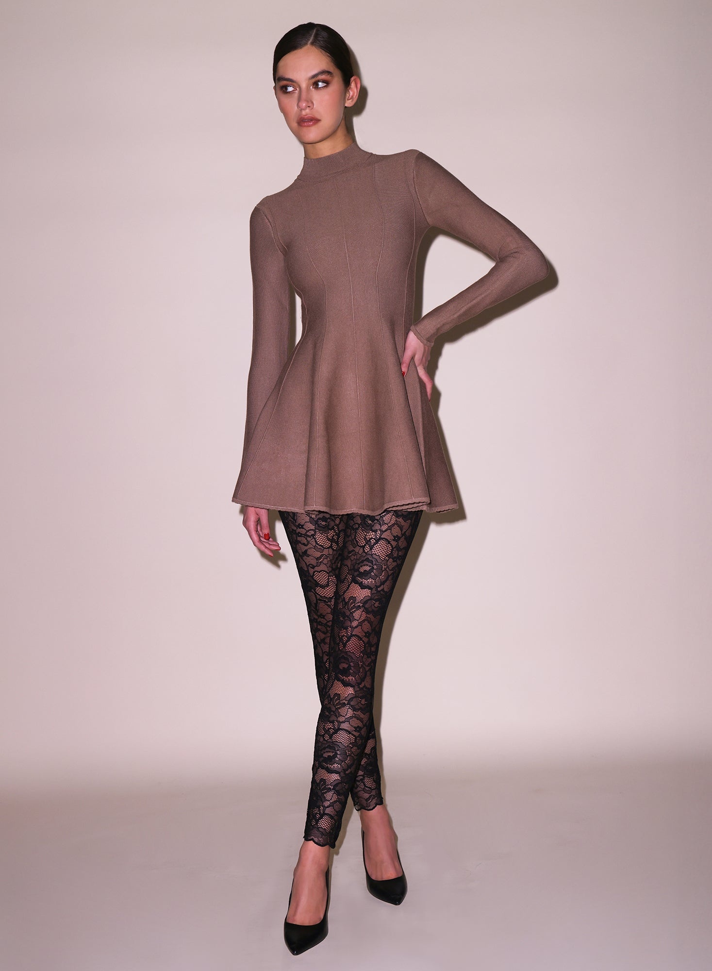 Long Sleeve Flared Corset Dress - 3