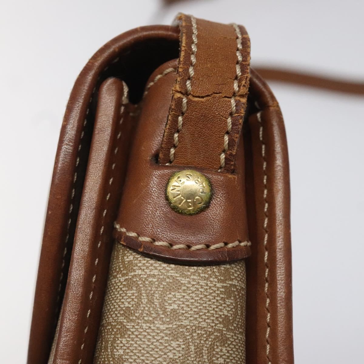 CELINE Macadam Canvas Shoulder Bag Pvc Leather Beige Brown Gold - 15