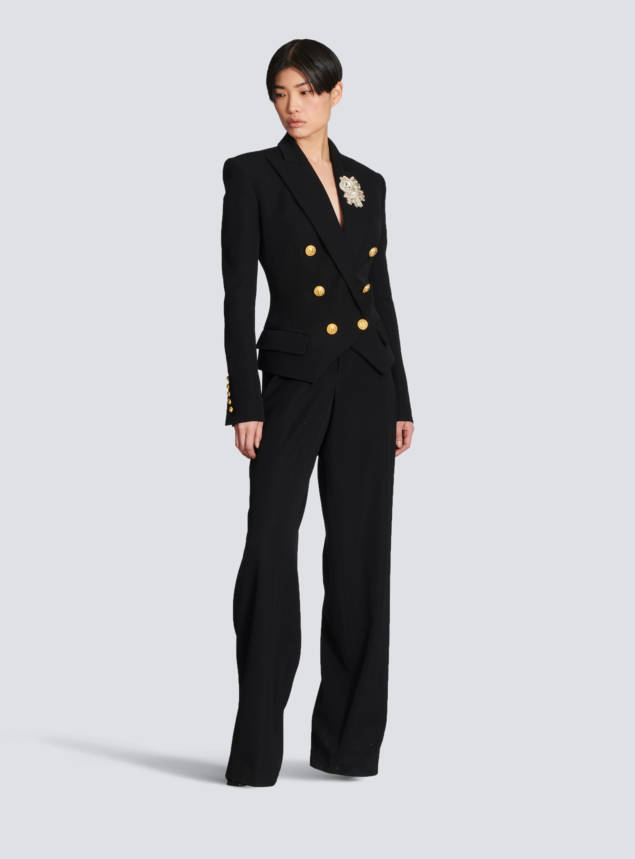 Wool double-breasted blazer with badge - 3