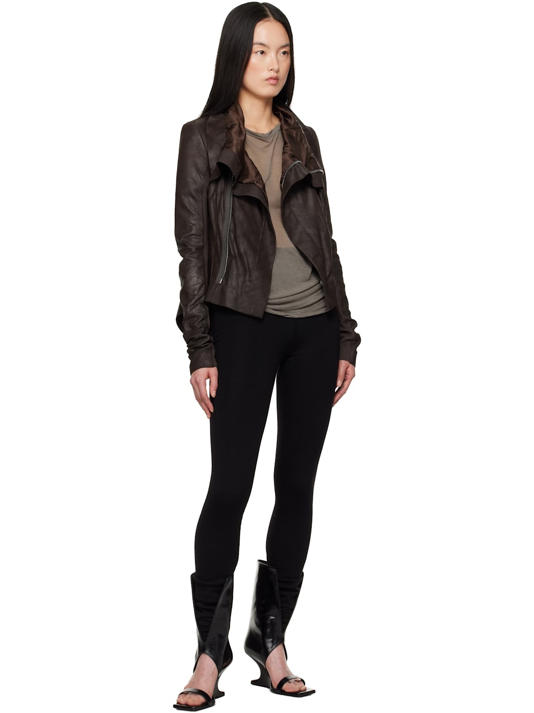 Brown Hollywood Naska Leather Biker Jacket - 5