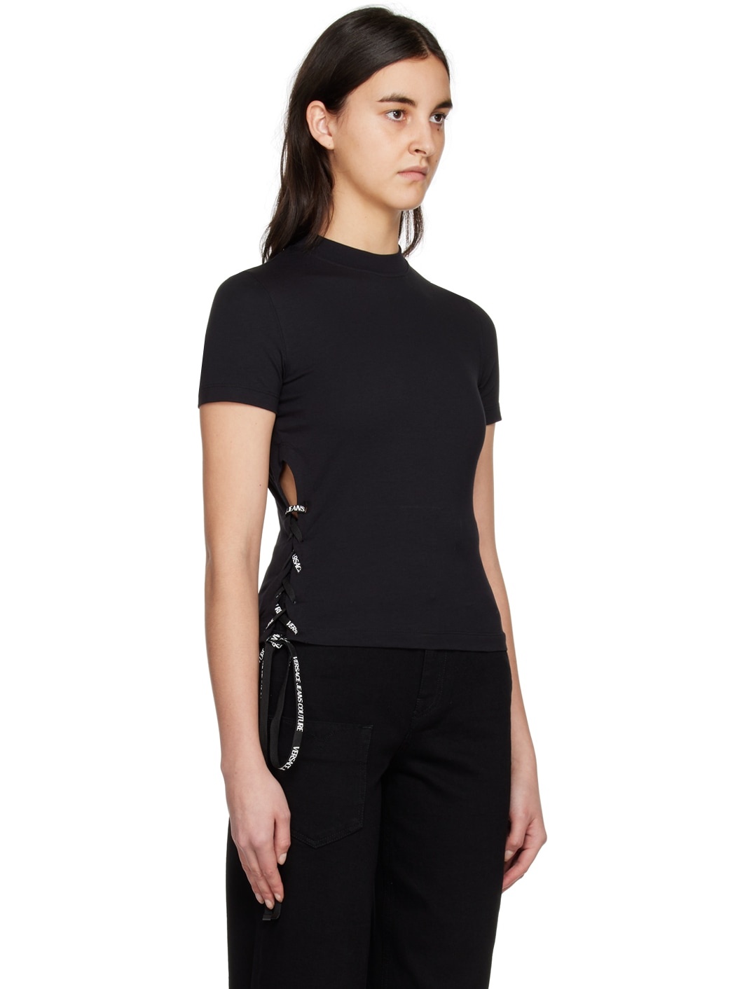Black Lace-Up T-Shirt - 2