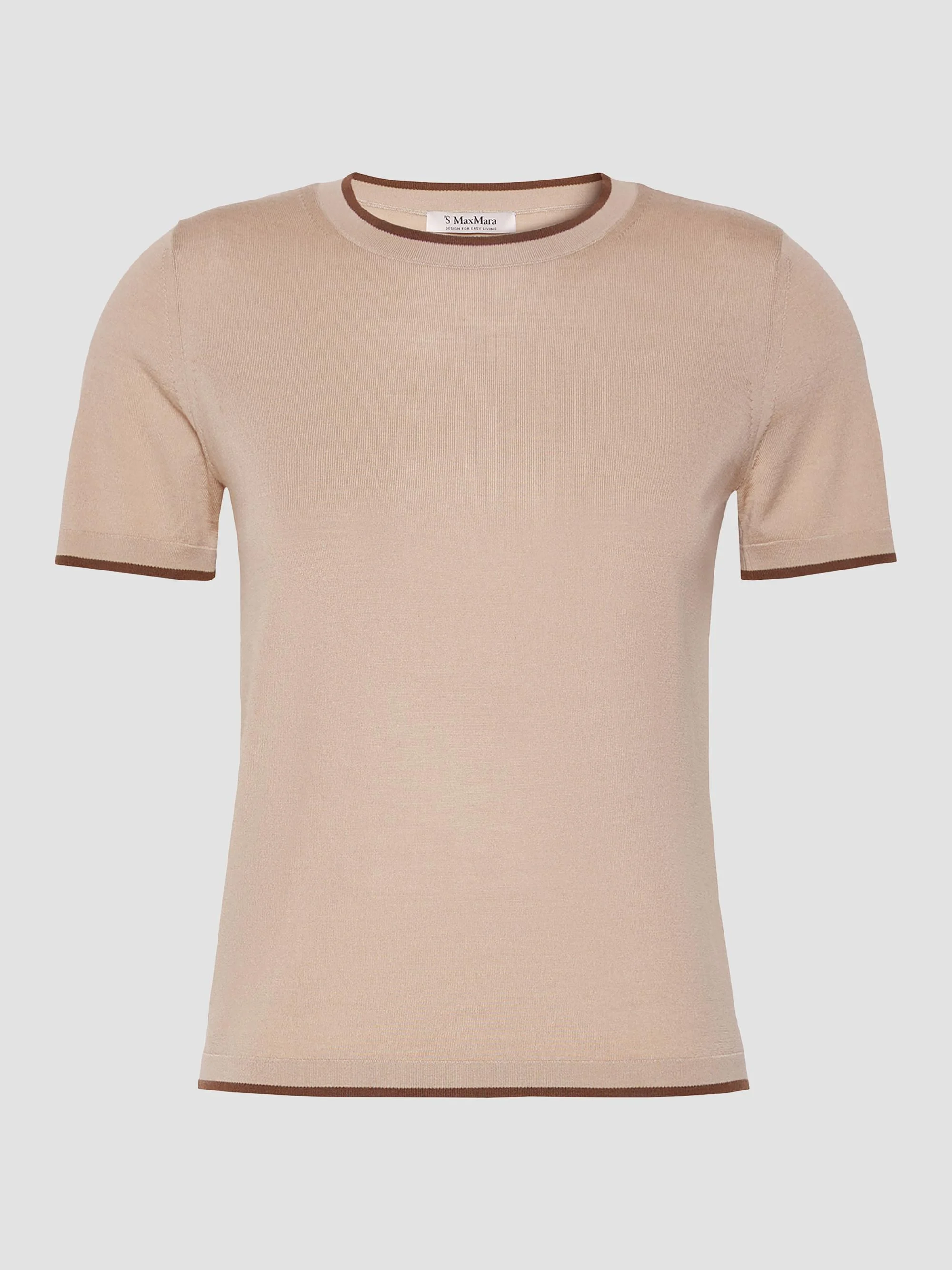Women's Short Sleeved Woollen Yarn Jumper - Beige - 1