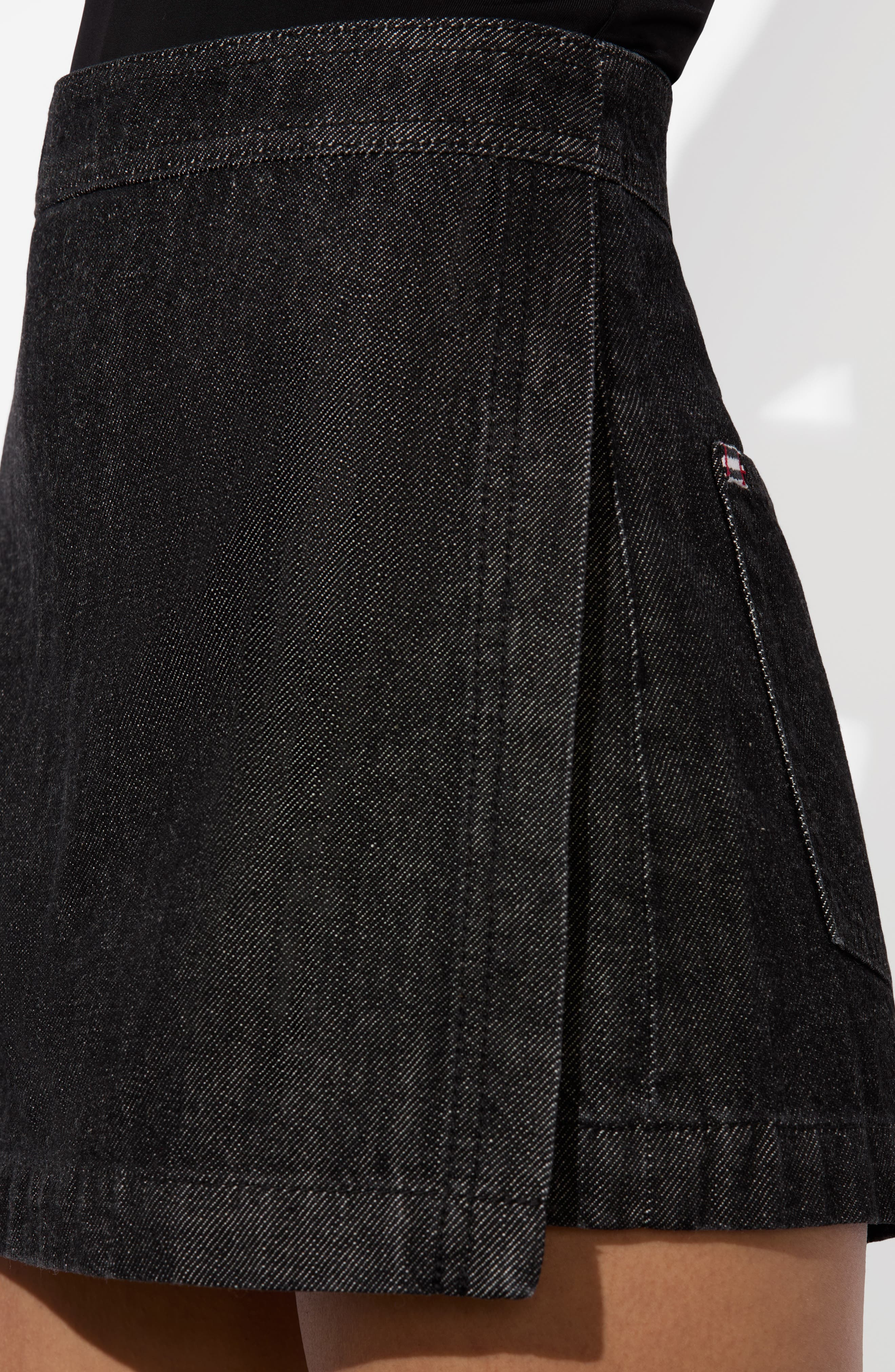 Alice + Olivia Lakelyn Wrap Front Denim Skort in Maya Charcoal Black at Nordstrom - 3