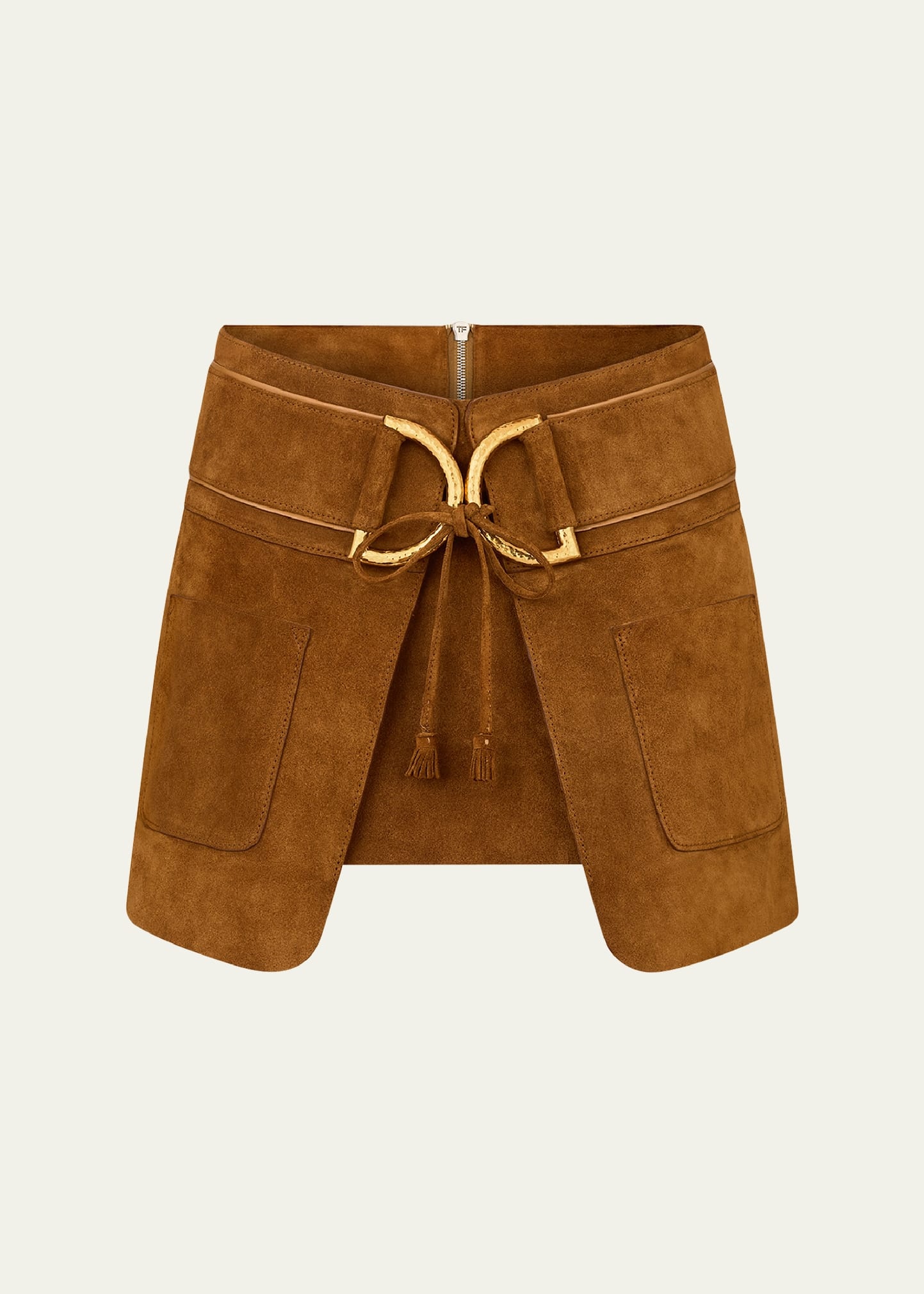D-Ring Inverted Pleat Mini Suede Skirt - 1
