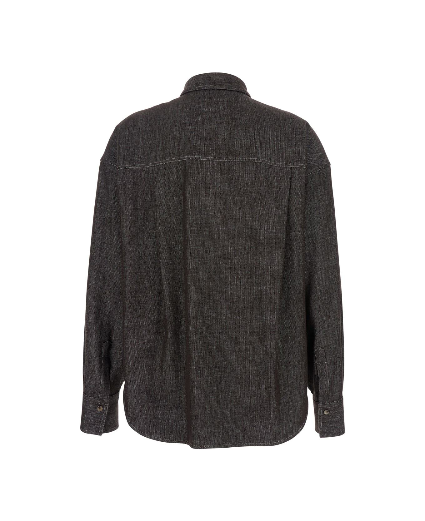 Brown Shirt With Classic Collar And Monil Detail On The Pocket In Cotton Blend Woman - 2