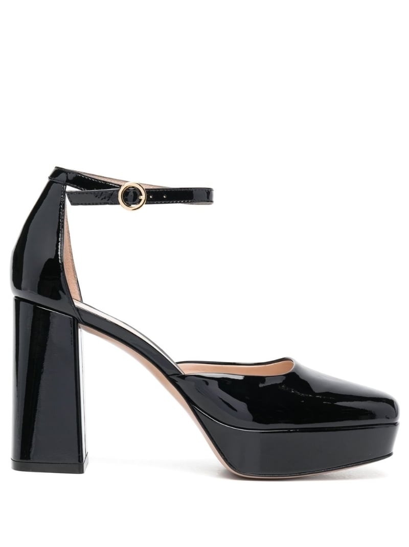 square toe block heel leather pumps - 1