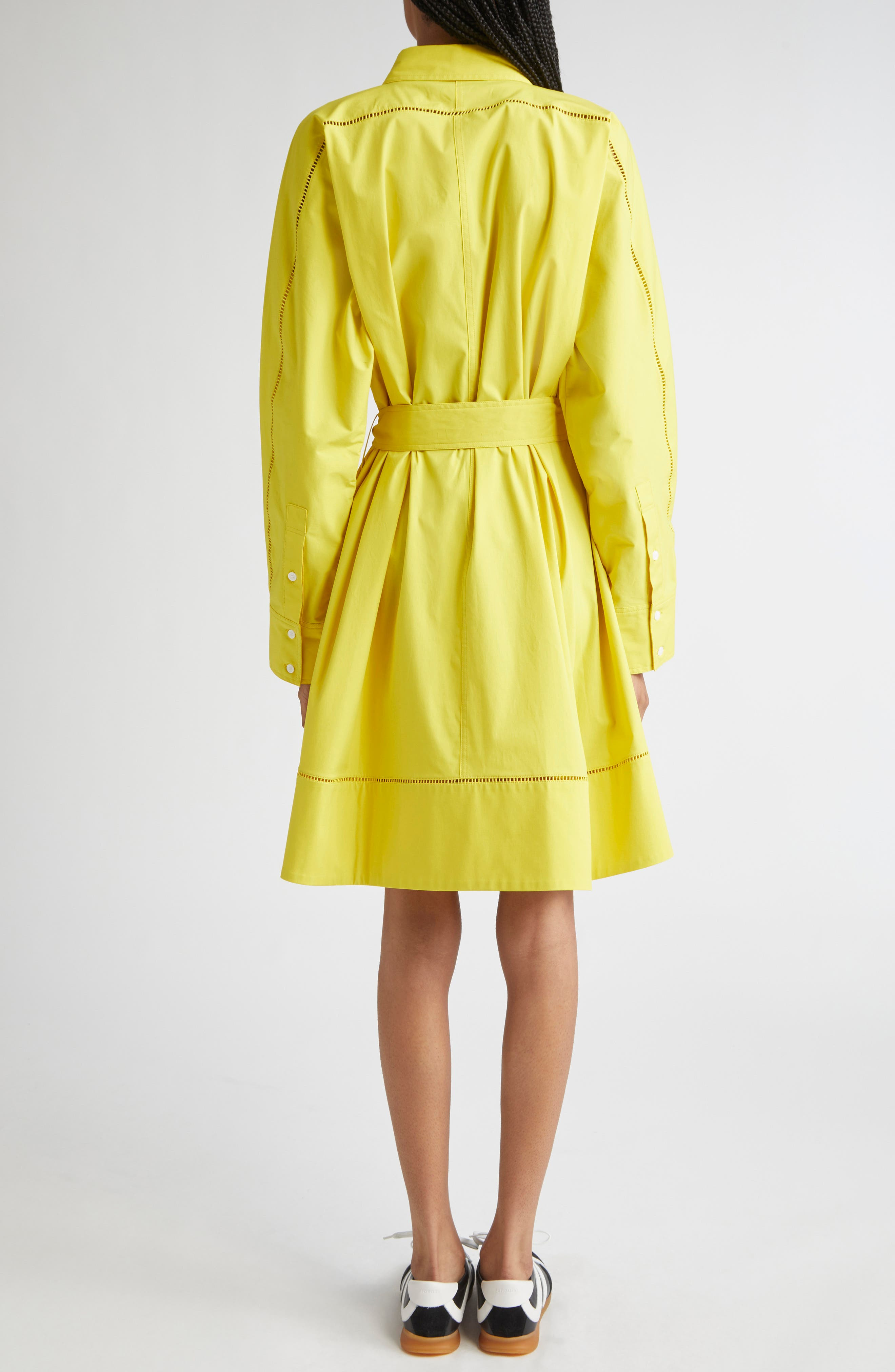 Proenza Schouler Sammy Long Sleeve Belted Stretch Cotton Poplin Shirtdress in Yellow at Nordstrom - 2