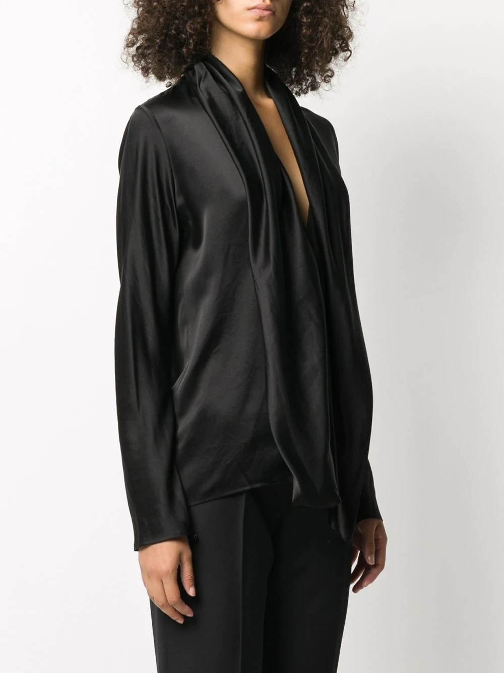 long-sleeved draped neck blouse - 3