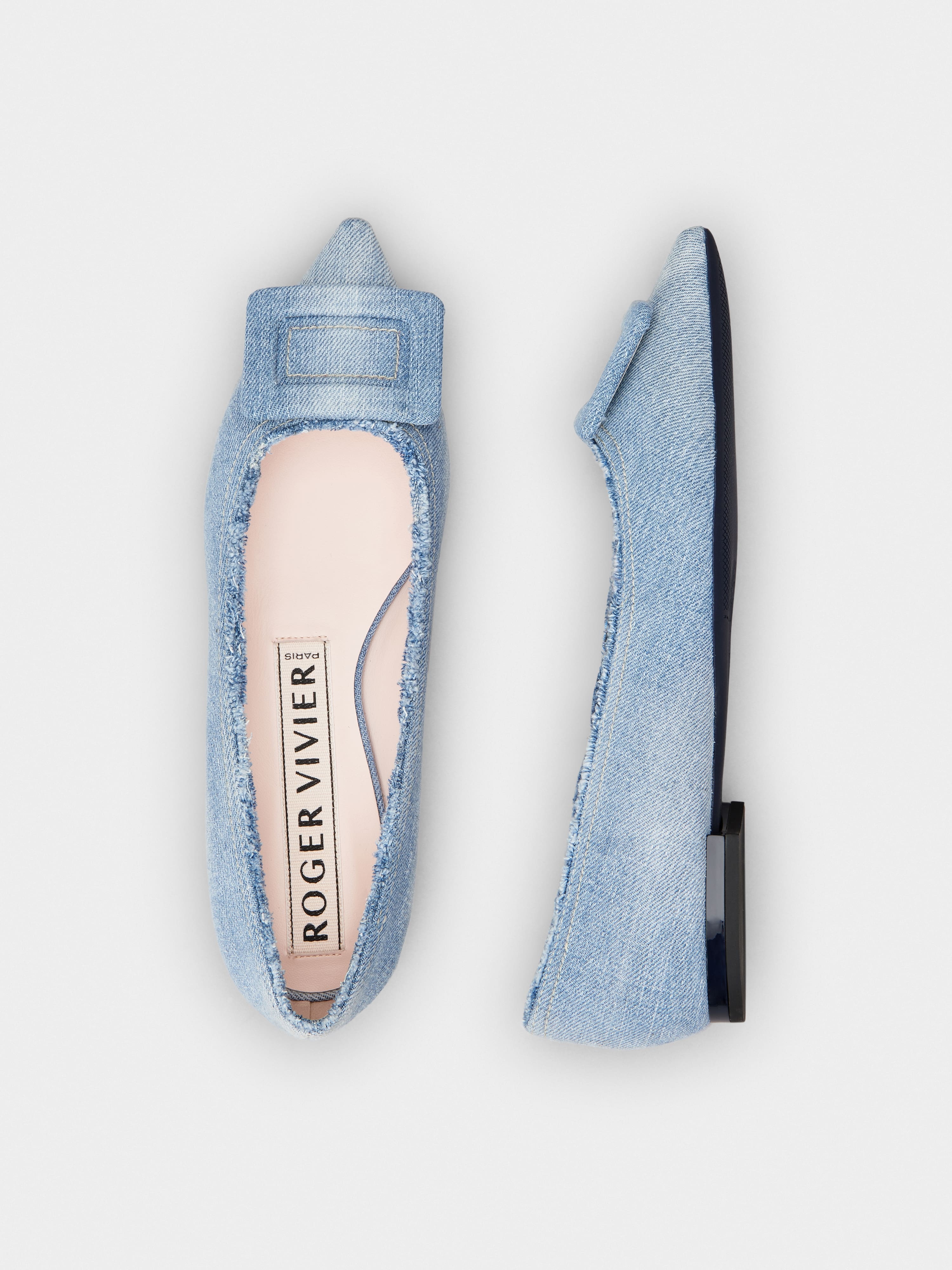 Gommettine Fringed Covered Buckle Ballerinas in Denim - 4