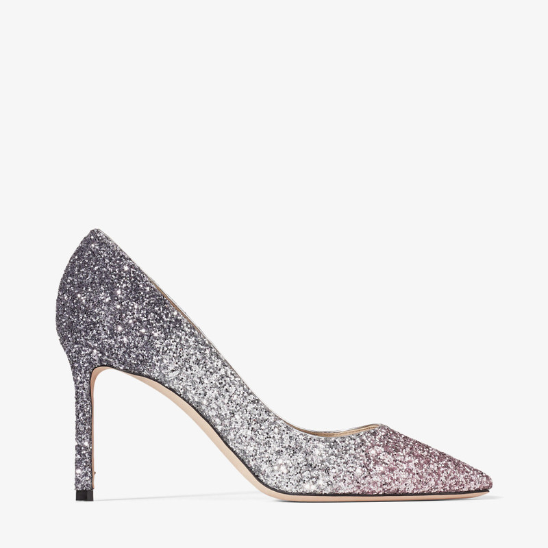 Romy 85 Ballet Pink, Silver and Anthracite Triple Glitter Dégradé Pointed Pumps - 1