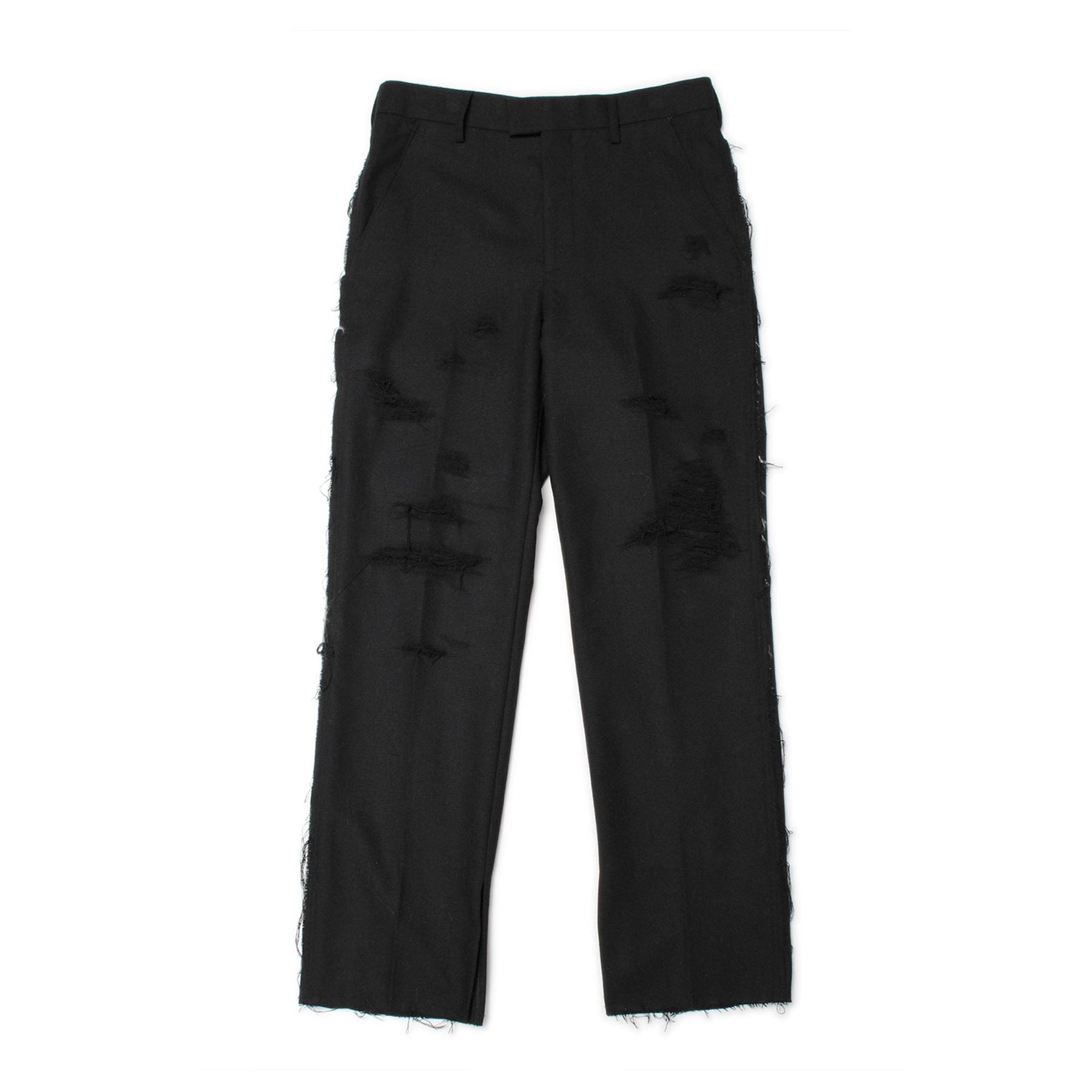 RECYCLE WOOL DAMAGED TROUSERS / BLK - 1