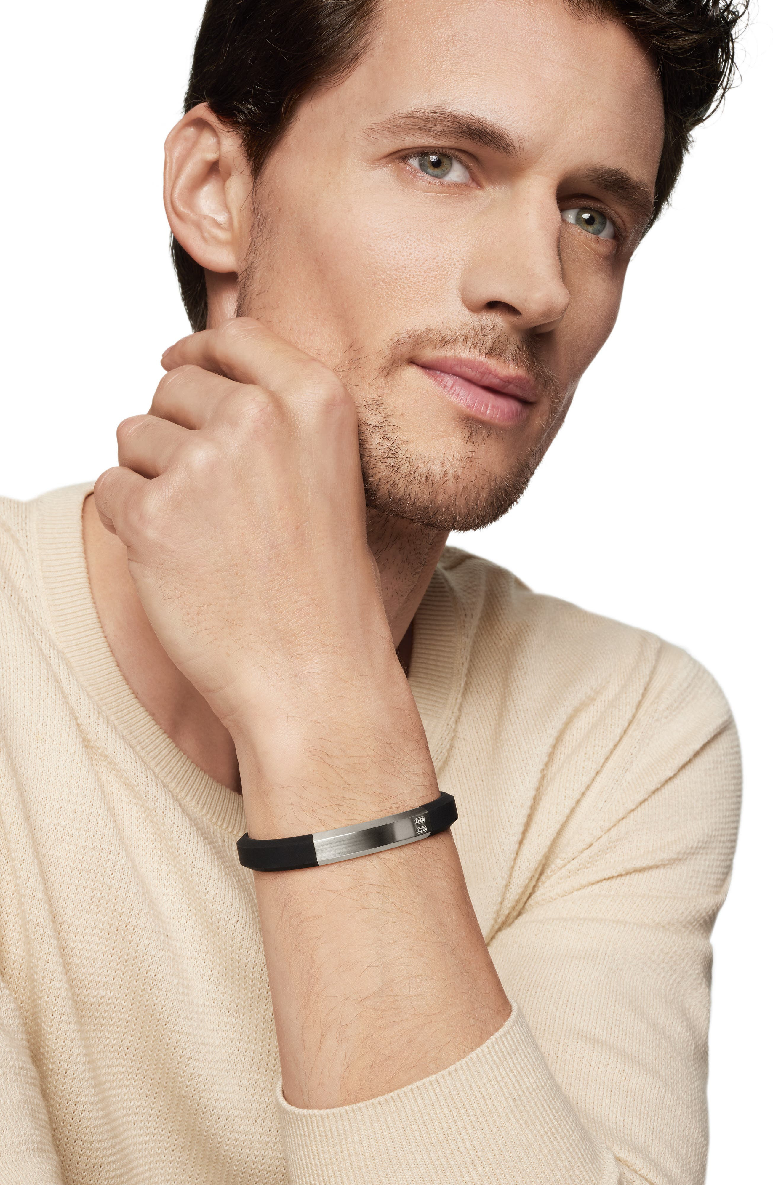David Yurman Streamline ID Black Rubber Bracelet in Sterling Silver/Black at Nordstrom - 3