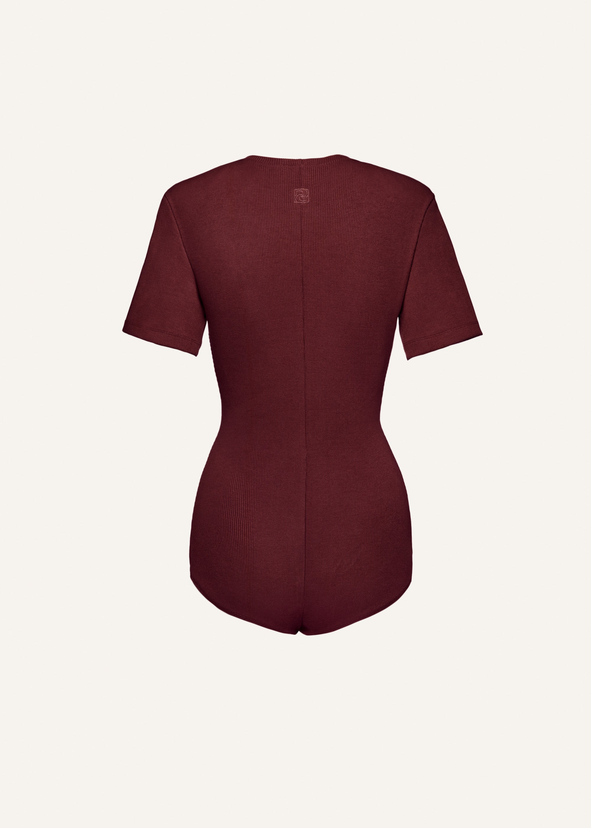 Ribbed short sleeve bodysuit in burgundy - 2