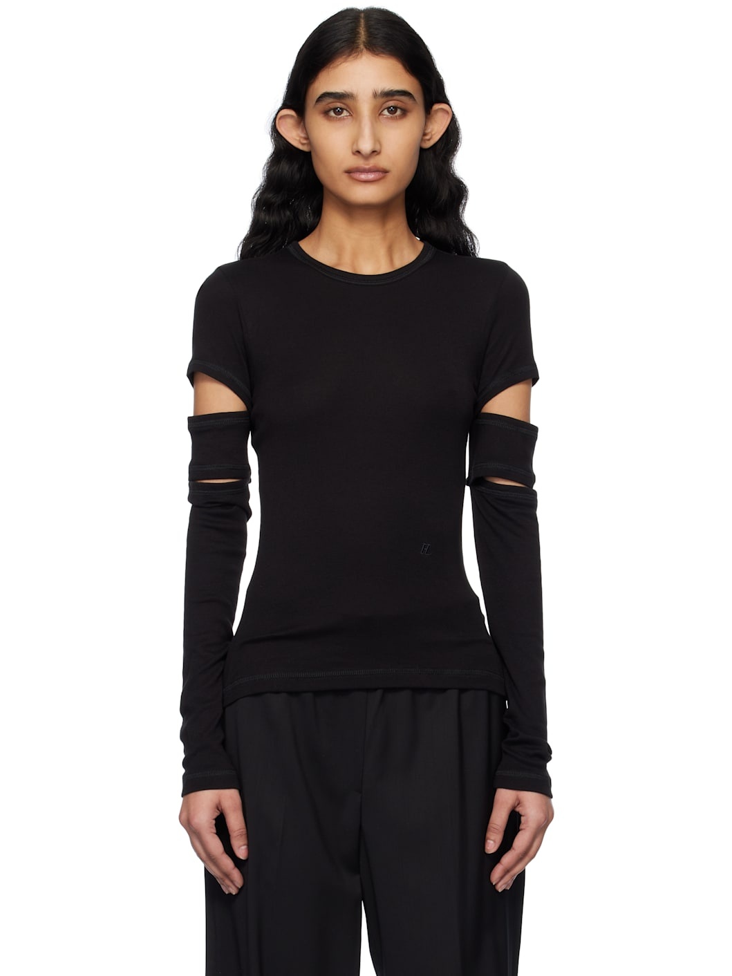 Black Slashed Long-Sleeved T-shirt - 1